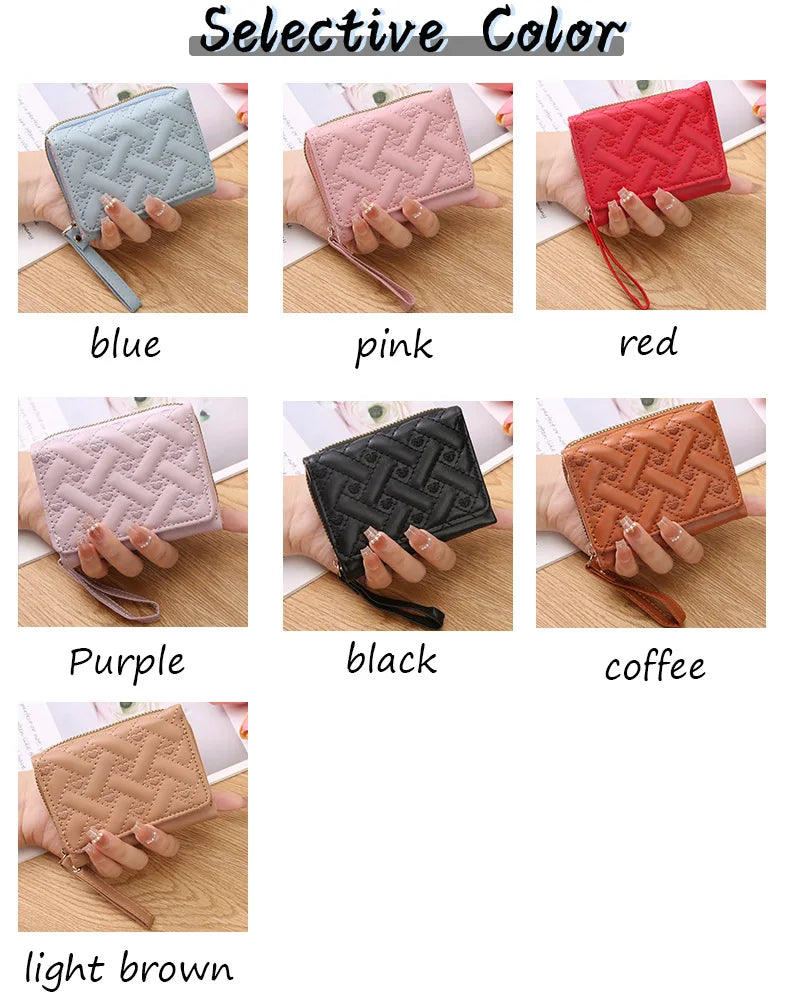 Women's Short Embroidered Love Zero Wallet Zipper Buckle Large Capacity Card Bag Versatile Fashion Simple.