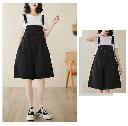 Denim Jumpsuits for Women Vintage Korean Style One Piece Outfit Casual Loose Rompers Wide Leg Jeans Summer New Women Clothing.