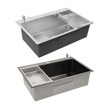 68 x 45 cm großes Waschbecken mit V-förmigem Abtropfkorb und Seifenspender, Anti-Überlauf-Küchenspüle, Edelstahlspüle