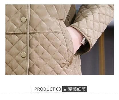 Herbst Winter Frauen Midi Plaid Stepp Mäntel Mode Weibliche Koreanische Kleidung Neue Feste Beiläufige Verdicken Warme Langarm Jacken