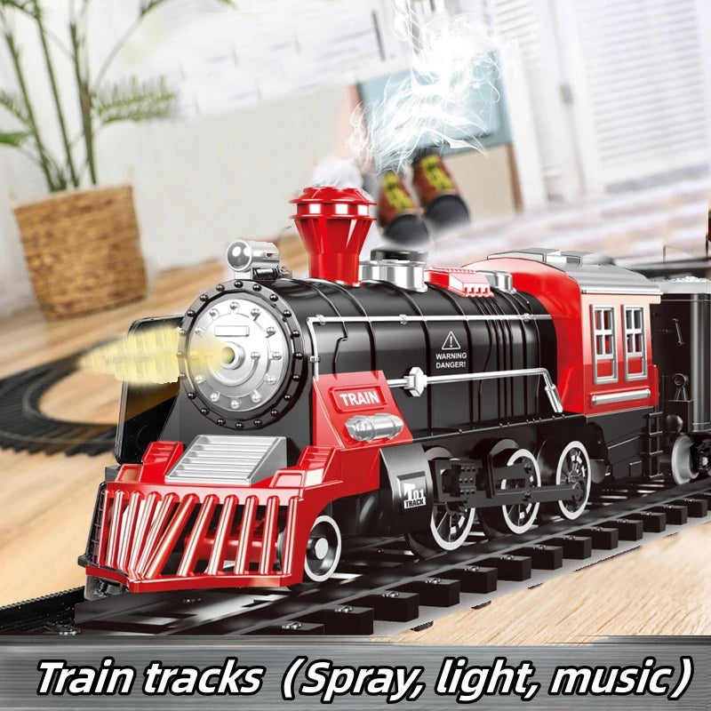 Kids Electric Steam Train Toy Rail High-Speed Rail Parking Lot Model Family Reunion Party Game Boy EMU Birthday Gift.