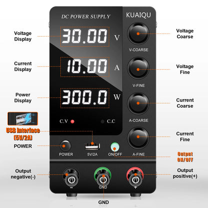 KUAIQU DC Power Supply Adjustable 30V 10A 32V 6A,Switching Regulated DC Bench Power Supply with Output Switch 60V 5A 120V 3A.