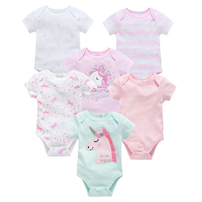 Kavkas 3-teiliger Baby-Body für Jungen und Mädchen, 0–12 Monate, kurzärmelig, Sommer-Baumwollkleidung, Cartoon-Druck, Säuglingskleidung