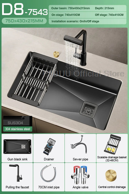 304 Stainless Steel Kitchen Sink Single Bowl Thickened Material Undermount Basin Vegatable Workstation With Drain Accessories