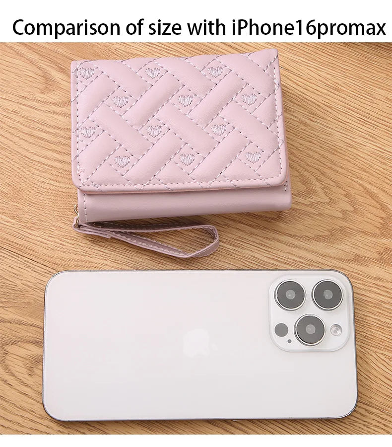 Women's Short Embroidered Love Zero Wallet Zipper Buckle Large Capacity Card Bag Versatile Fashion Simple.