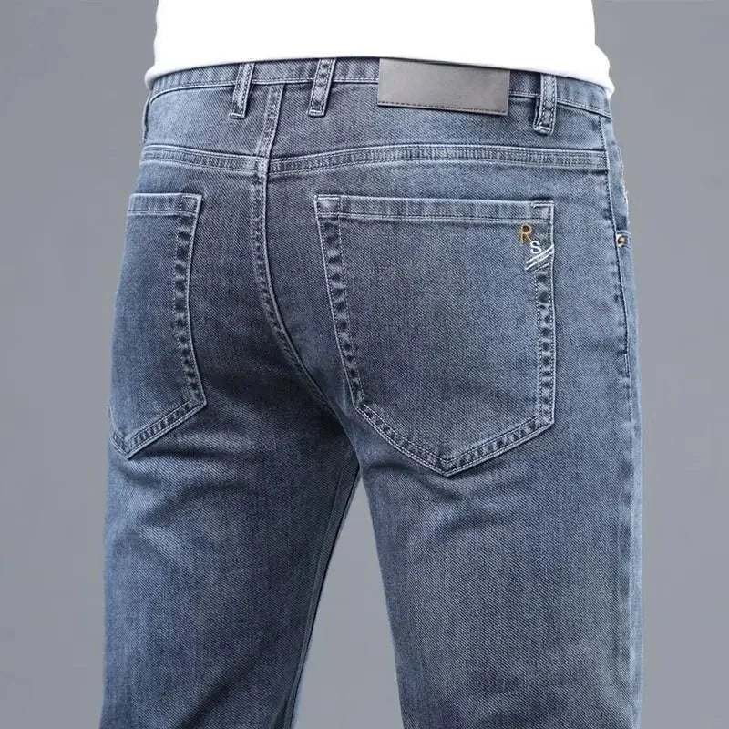 Loose Casual Jeans for Men Mid-aged Thick Winter Long Pants Business Style Straight Leg Spring Autumn Korean Version