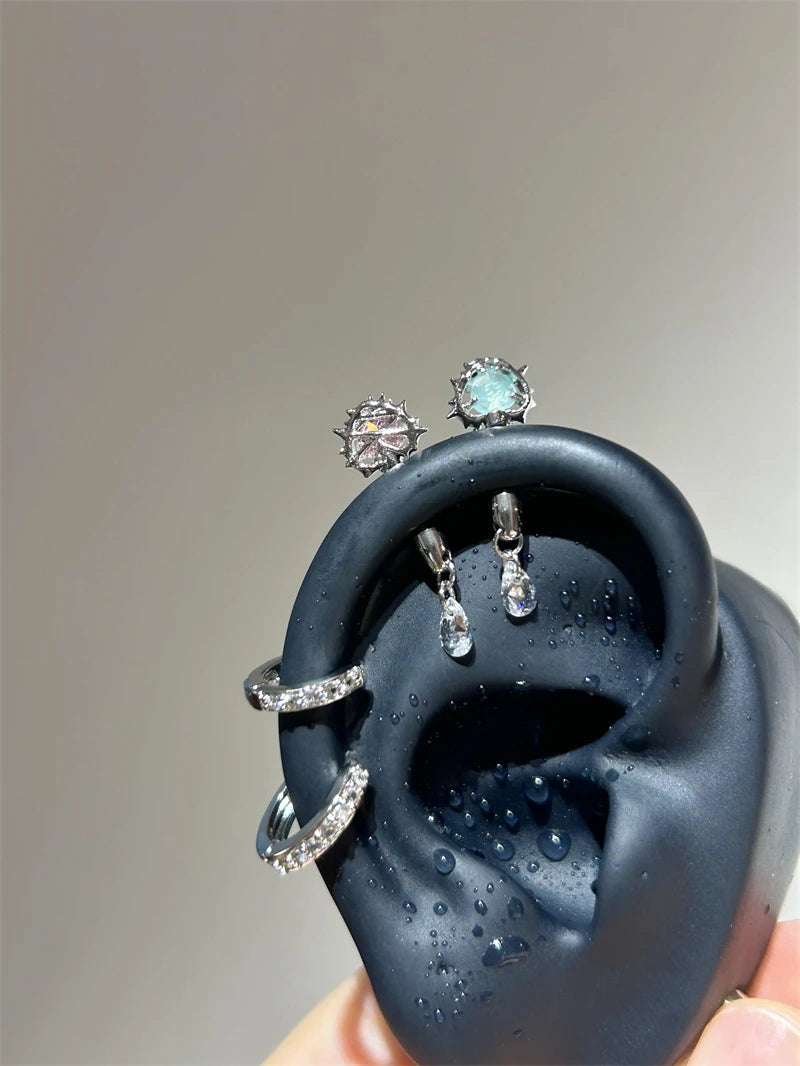 1 PCS Thorn Love Heart Water Droplet Zircon Ear Bone Nail 316L Medical Titanium Steel Earrings for Women Y2K Punk Jewelry.