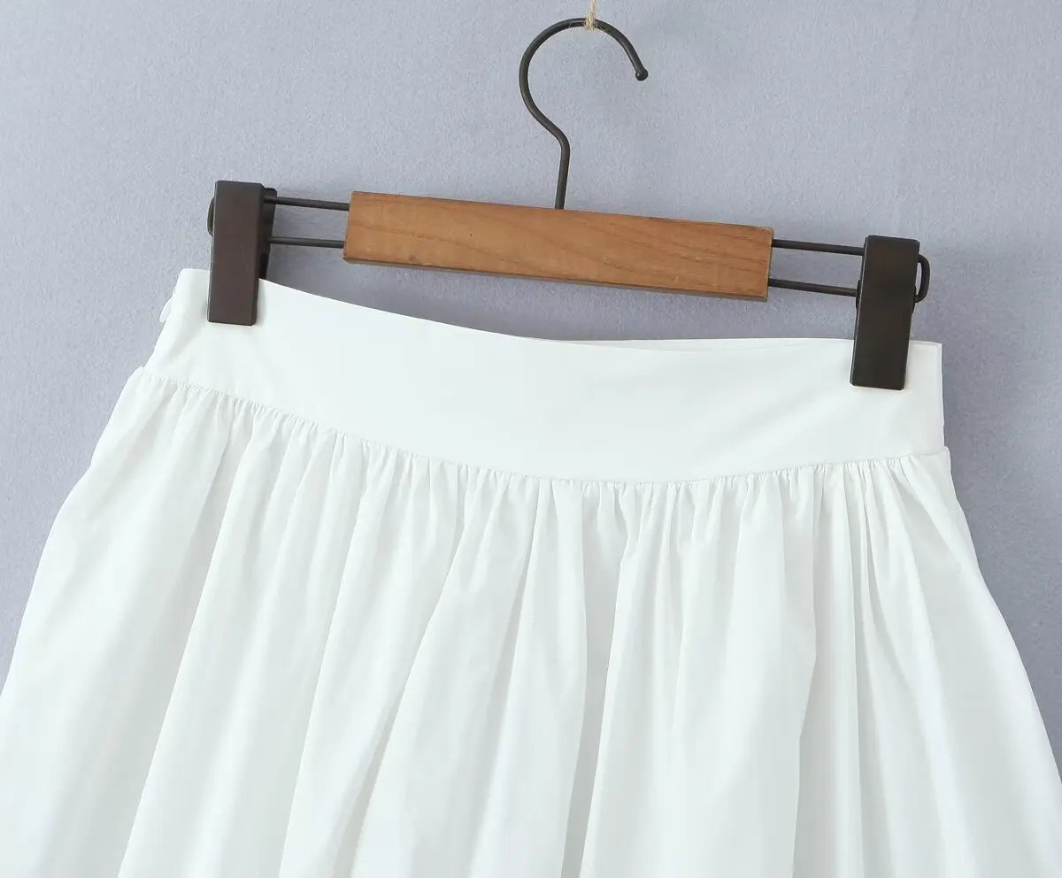 YENKYE 2025 Women Yellow White Cotton Big Swing Long Skirt Vintage High Waist Side Zipper A-line Summer Skirts Holiday.