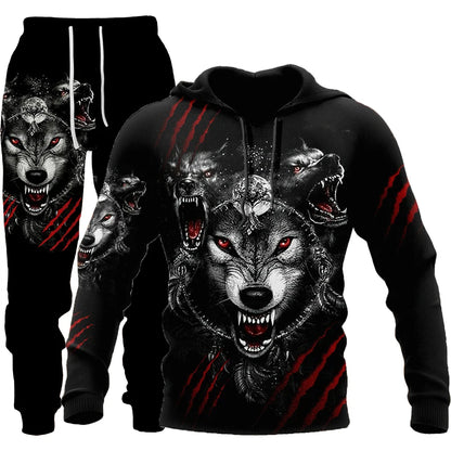 Wolf 3d Printed Hoodie Pants Suit Male Autumn and Winter Casual Sweashirt Pullover Men Tracksuit Set Fashion Men's Clothing Suit.