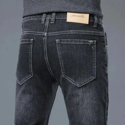 Loose Casual Jeans for Men Mid-aged Thick Winter Long Pants Business Style Straight Leg Spring Autumn Korean Version