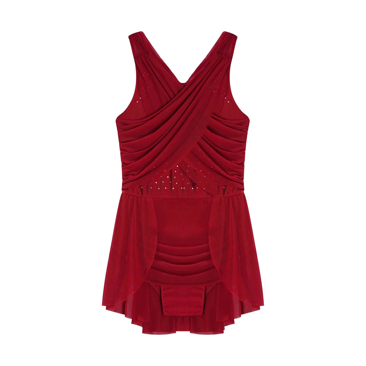 Kinder Mädchen Ärmellose Ausschnitt Strass Eiskunstlauf Trikot Kleid Lyrical Dance Gymnastik Akrobatik Leistung Kostüm