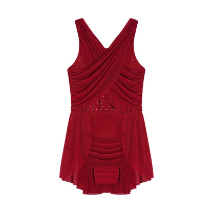 Kinder Mädchen Ärmellose Ausschnitt Strass Eiskunstlauf Trikot Kleid Lyrical Dance Gymnastik Akrobatik Leistung Kostüm