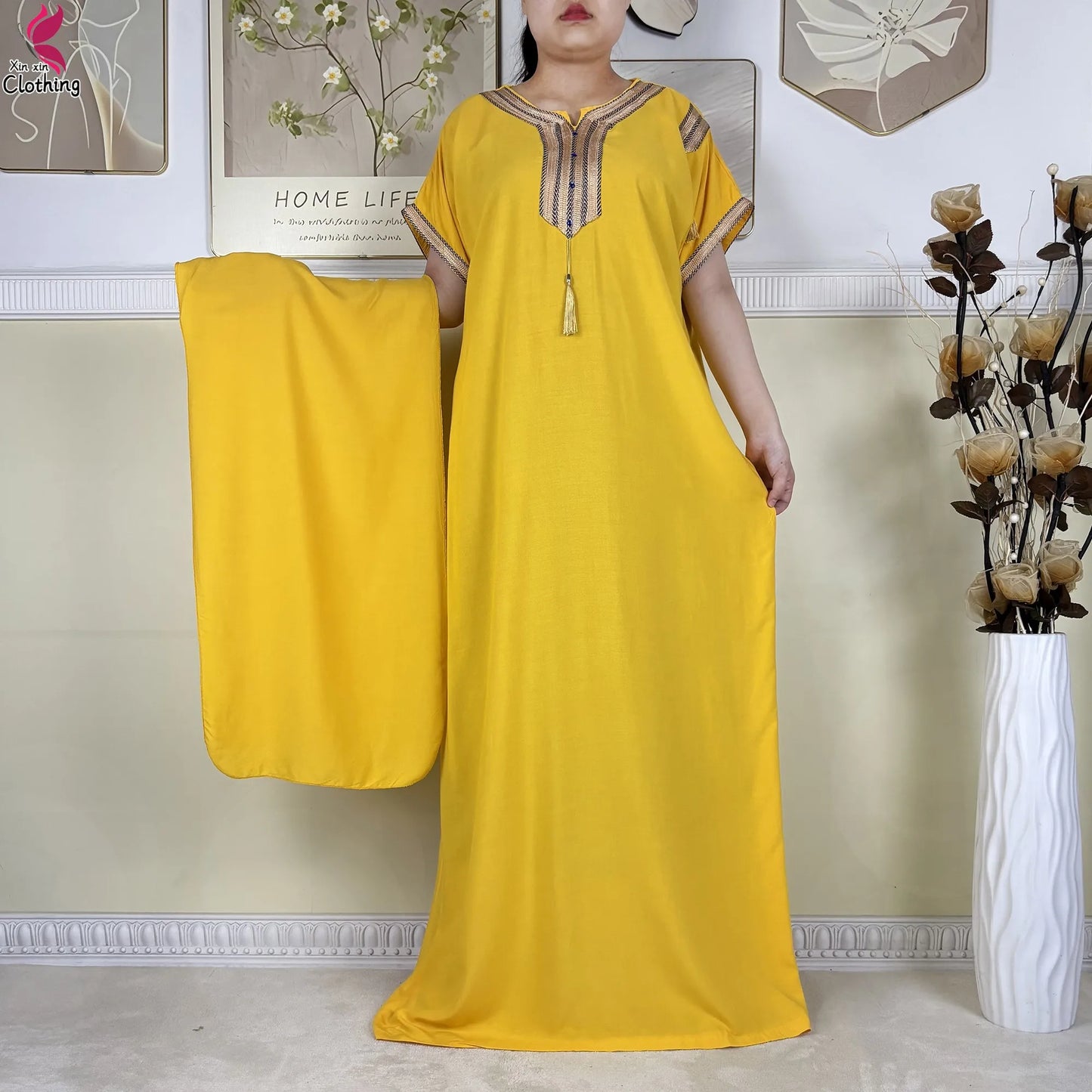 2025 Muslim Caftan Short Sleeve Dress Solid Cotton Summer Abaya African Traditional Dresses Islam for Women Casual Clothing