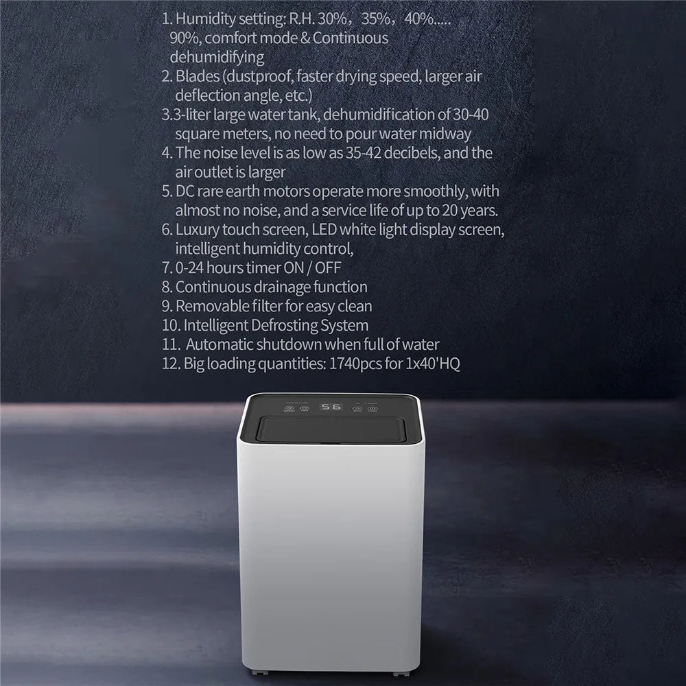 3.2L Household Dehumidifier Moisture Absorbent Desktop Air Dryer Drying Machine Electric Absorber Bedroom Kitchen LED Display
