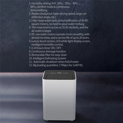 3.2L Household Dehumidifier Moisture Absorbent Desktop Air Dryer Drying Machine Electric Absorber Bedroom Kitchen LED Display