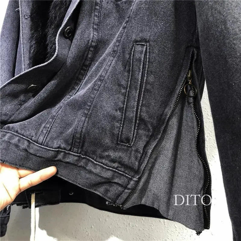 Frauen Denim Kosten Einreiher Taste Jacken Fleece Patchwork Strickjacke Taschen Oberbekleidung Casual Warm Solide Lose Fit.