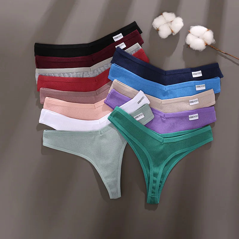 FINETOO 3PCS/Set G-string Panties Cotton Women's Underwear Sexy Panty Female Underpants Thong Solid Color Lingerie T-Back Design.