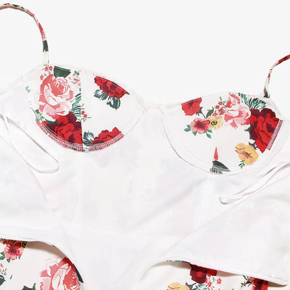 Mingmingxi Sommer A-Linie Flare-Kleid 2024, Blumendruck, Mini-Tüllrock, lässig, Urlaub, Party, Damenbekleidung