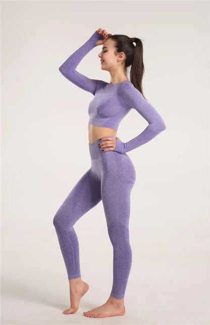 Sexy Seamless Knitted Yoga Sportswear Set Women's Quick Dry Tight Fitness Clothes Set Comfortable High-End Sensation.