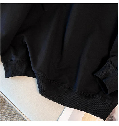 170kg plus size Damen büste Herbst lose Revers Langarm Sweatshirt schwarz rot 6xl 7xl 8xl 9xl 10xl 11xl