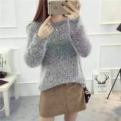 Pullover 2019 Herbst Winter Frauen Oansatz Pullover Lose Gestrickte Damen Pullover Weibliche größe Casual Einfarbig Plüsch Pullover.
