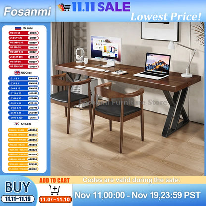 Minimalistischer langer Massivholztisch für das Heimbüro, große Arbeit, Gaming, Arbeitszimmer, Schreibtische für zwei elegante Räume, Computertisch mit Stahlbeinen