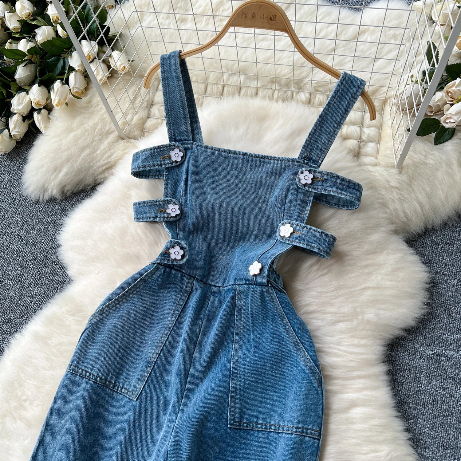 Jumpsuits Women Denim Suspender Jeans One Piece Wide Leg Pants Washed Mom Distressed Pockets Trousers Summer 2025 Streetwear.