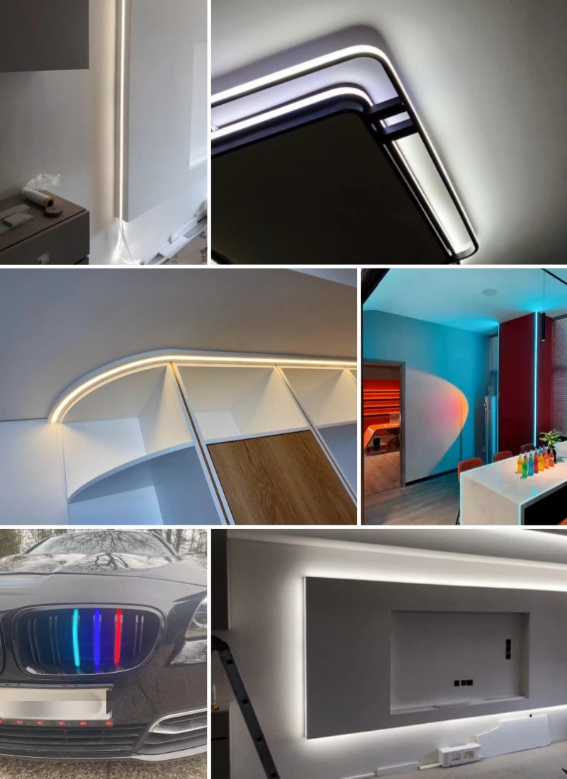 Recessed Black Silicone Tube LED Neon Light Flexible Rope Channel Diffuser WS2811 WS2812B Outdoor Waterproof Ribbon Strip Lights.