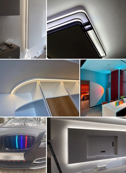 Recessed Black Silicone Tube LED Neon Light Flexible Rope Channel Diffuser WS2811 WS2812B Outdoor Waterproof Ribbon Strip Lights.