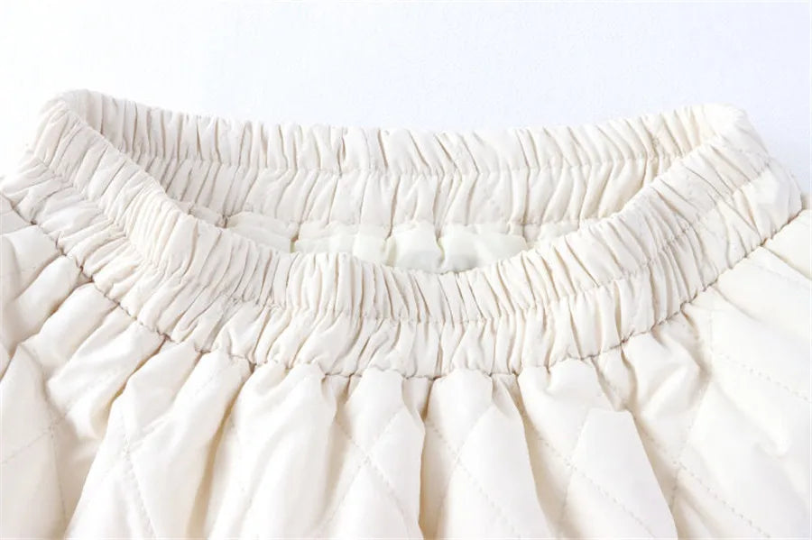 Autumn Winter Cotton Quilted Skirt Warm Womens A-line Faldas Vintage Thicken High Waist Saias Korean Fashion Knee-length Skirts