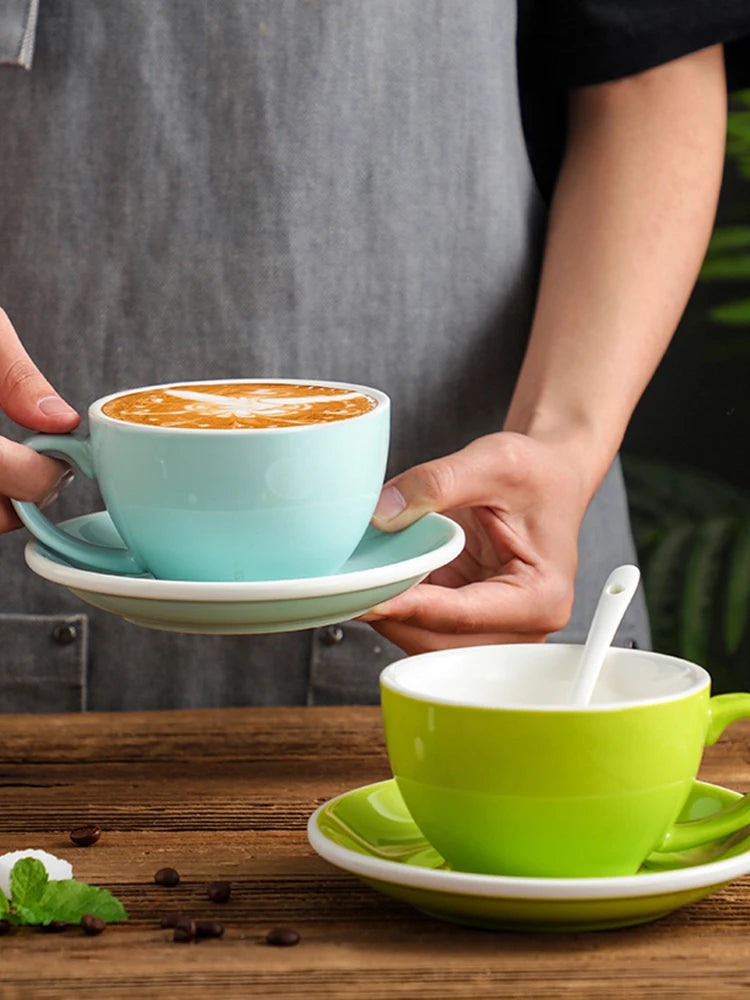 300ml Ceramic Coffee Cup and Saucer Set Pottery Latte Cups Breakfast Milk Mug Afternoon Teacup Porcelain Water Mugs Wholesale.