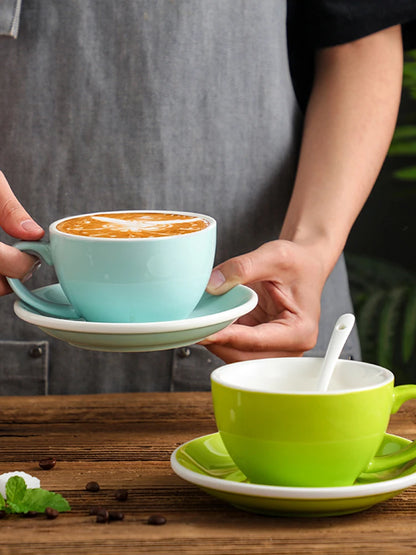 300ml Ceramic Coffee Cup and Saucer Set Pottery Latte Cups Breakfast Milk Mug Afternoon Teacup Porcelain Water Mugs Wholesale.