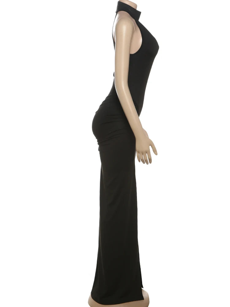 Whatiwear Off Schulter Mode Maxi Kleid Frauen Geraffte Rollkragen Ärmel Splits Robe Mitternacht Prom Party Elegante Vestidos.