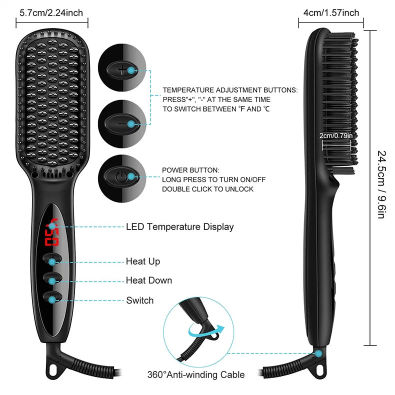 Hair Straightener for Women Hot Comb Anti-Scalding Hair Brush Ceramic Heating Lcd Display Dual Voltage Silent Hair Straightener.