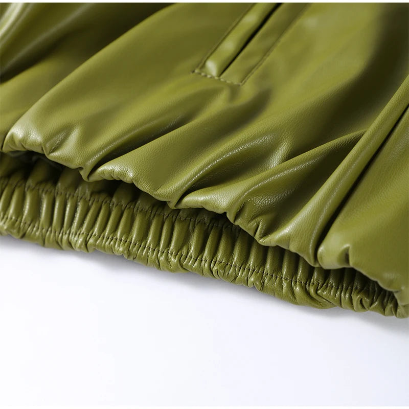 Chic Stand Collar Leather Long Skirt Sets Women Long Sleeve Jackets Spliced Solid Skirts 2025 Autumn Lady Y2k Outfits dress.