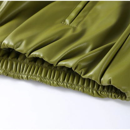 Chic Stand Collar Leather Long Skirt Sets Women Long Sleeve Jackets Spliced Solid Skirts 2025 Autumn Lady Y2k Outfits dress.