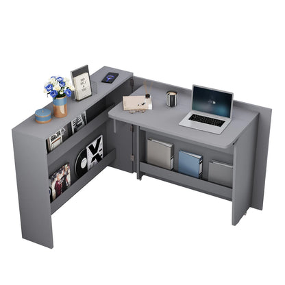 Klappbarer Schreibtisch mit Rollen und kabellosem Ladegerät – 2-in-1-Sideboard und Arbeitsplatz, mit Regal und Kippschutz, Rollen mit Bremstisch