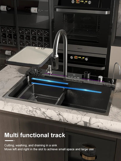 Various Waterfall kitchen Sink  Stainless Steel Multifunctional Large Single Slot Digital Display Sinks