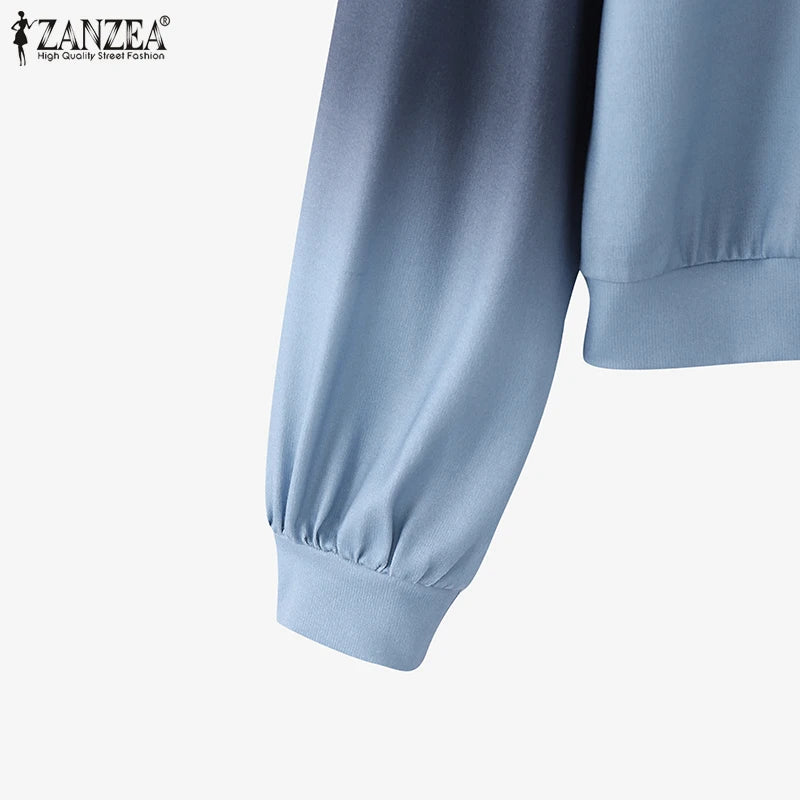 ZANZEA Plus Size Sweatshirts Women Long Sleeve Autumn Fashion Hoodies Gradient Color Round Neck Causal Loose Pullovers 2025 5XL.