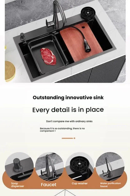 Gray Large Single Slot Stainless Steel Kitchen Sink Multifunctional Wash Dish Basin Nano Honeycomb Embossed Undermount Basin