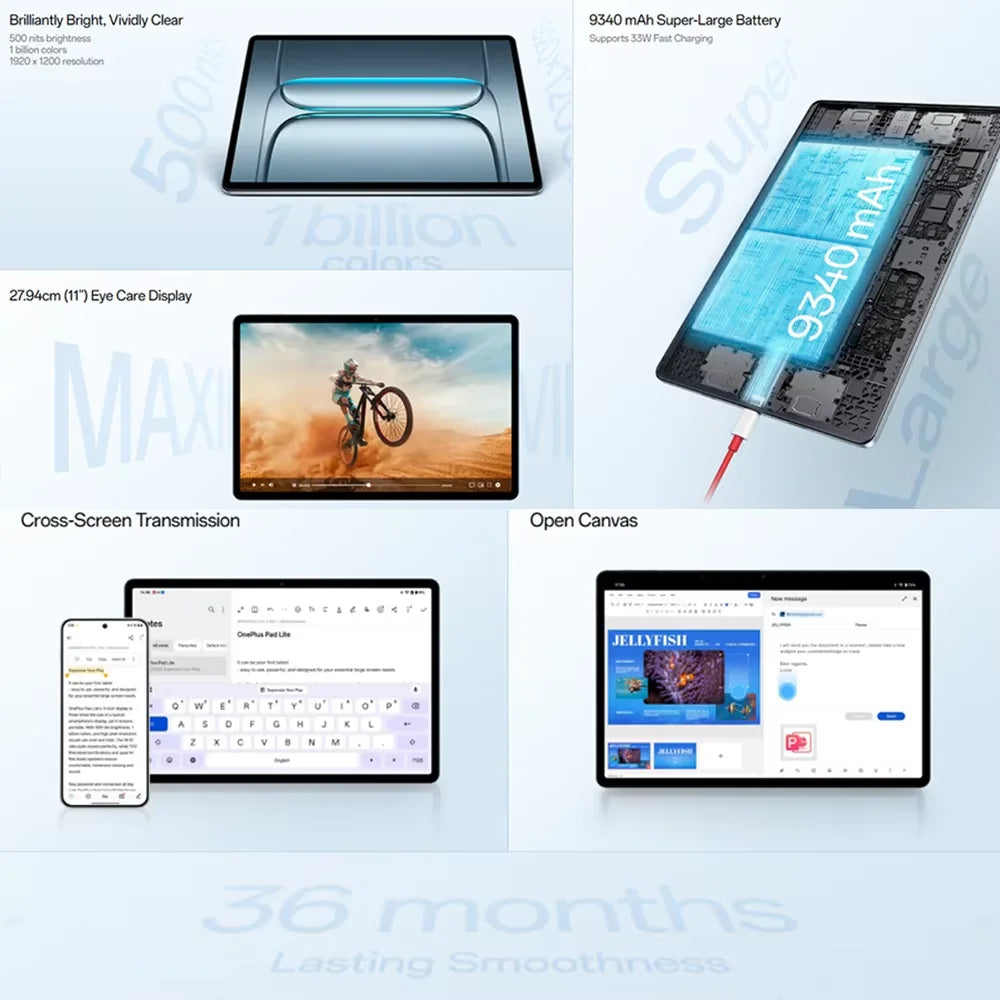 Global Version OnePlus Pad Lite Tablet 11-inch 90Hz LCD Eye Care Display MediaTek Helio G100 9340mAh Battery OxygenOS 15.0.1.