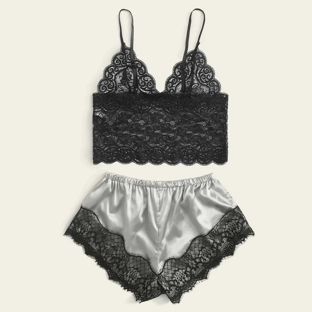 Weibliche Pyjama Sets Spaghetti Strap Top und Shorts Pyjamas Sexy Dessous Seide Satin Nachtwäsche Sommer Hause Tragen Frauen Schlaf Tuch.