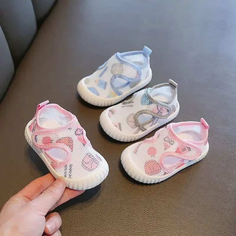 0-3 Y Baby First Walking Shoes Summer Soft Sole Breathable Unisex Infant Sandals with Non-Slip Cute Cartoon Toddler Mesh Sneaker.