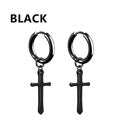 1 Pairs Black Earrings Set Punk Stainless Steel Stud Earrings For Men Women Vintage Hip Hop Piercing Ear Jewelry Accessories