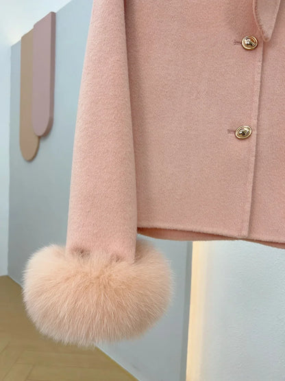 Woll mantel Damen neue Winter Natur fuchs Pelz Manschette Outwear Damen mantel Kaschmir Wolle Wolle Frauen Luxus jacke