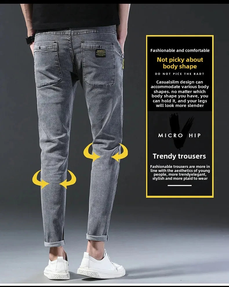 Frühling Herbst Xintang Denim Jeans Herren Slim Fit Casual Trendy Modische Alltagskleidung Blau Gerade Bein Hosen Elastische Taille