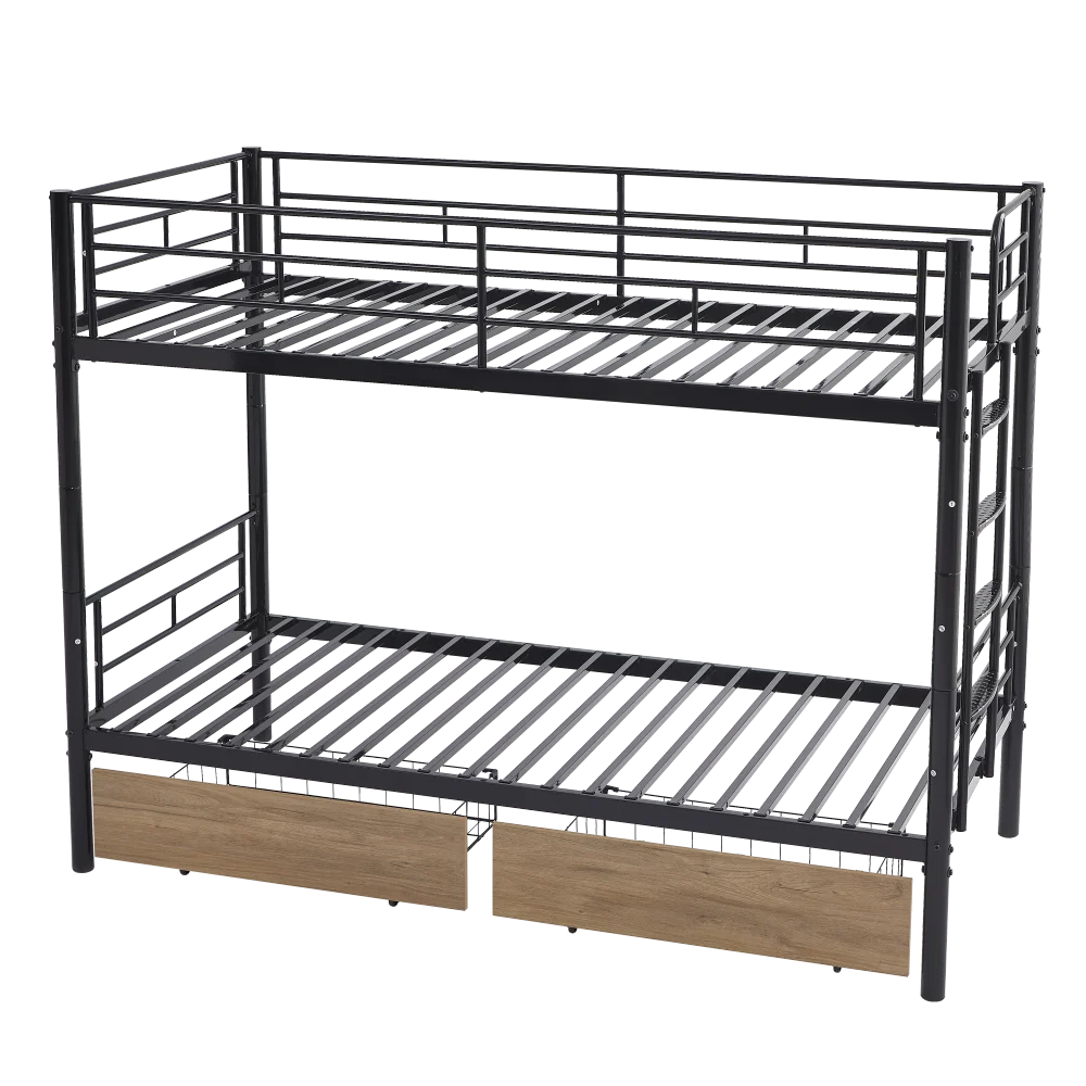 Etagenbett aus Metall, 90 x 200 cm, Etagenbett mit ausklappbarem Bett, erweiterbar auf zwei Einzelbetten oder Erwachsenenbetten, Schwarz