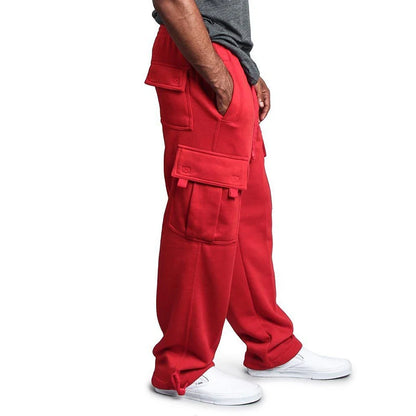 Mens Sweatpants Straight Fit Joggers for Sports and Streetwear Loose Oversized Drawstring Long Pants Men Multi-pocket Pants.