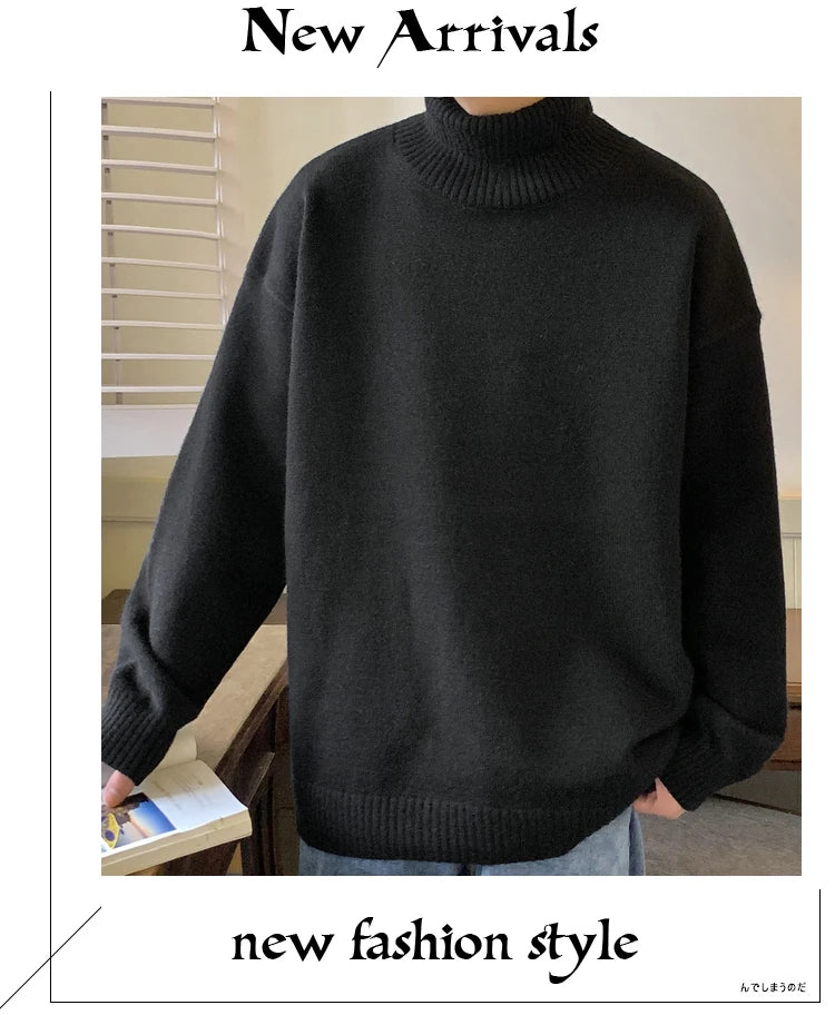 Turtleneck Men's Sweater Autumn 2025 New Knitted High Neck Pullover Streetwear Comfortable Fitness Tops Clothing Knitwear.