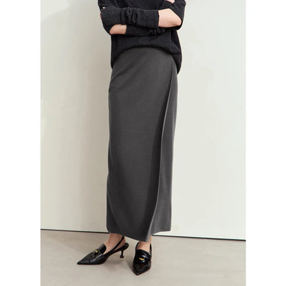 AMII Minimalist Elegant Basics Knitted Skirts for Women 2024 Winter New Elastic Waist Straight Lady Commuter Long Skirt 12443250
